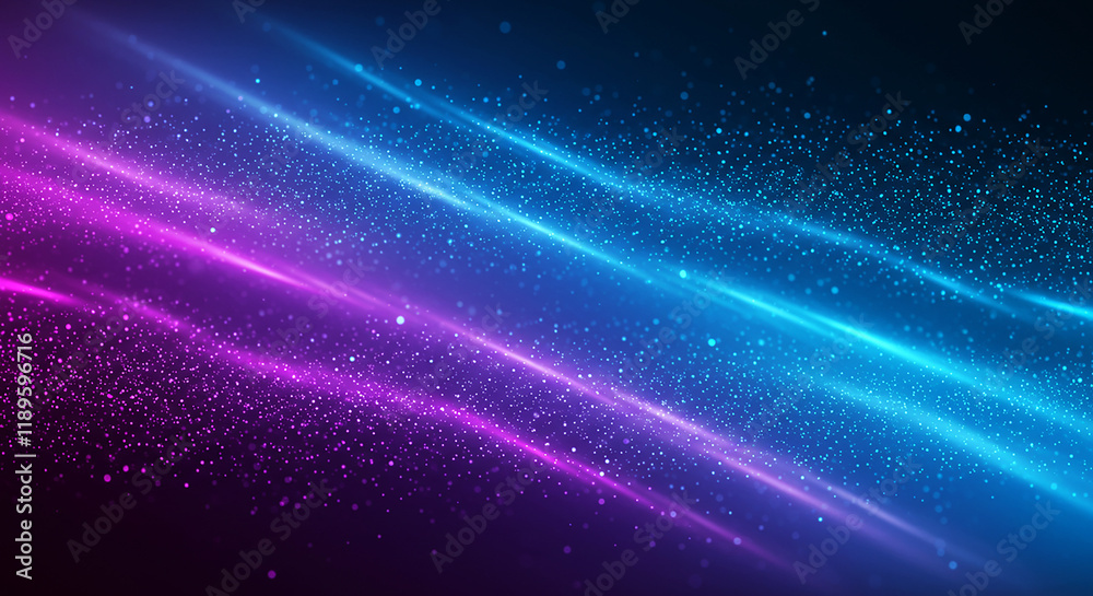 Fototapeta premium Abstract Purple and Blue Glowing Light Streaks with Sparkling Particles Background