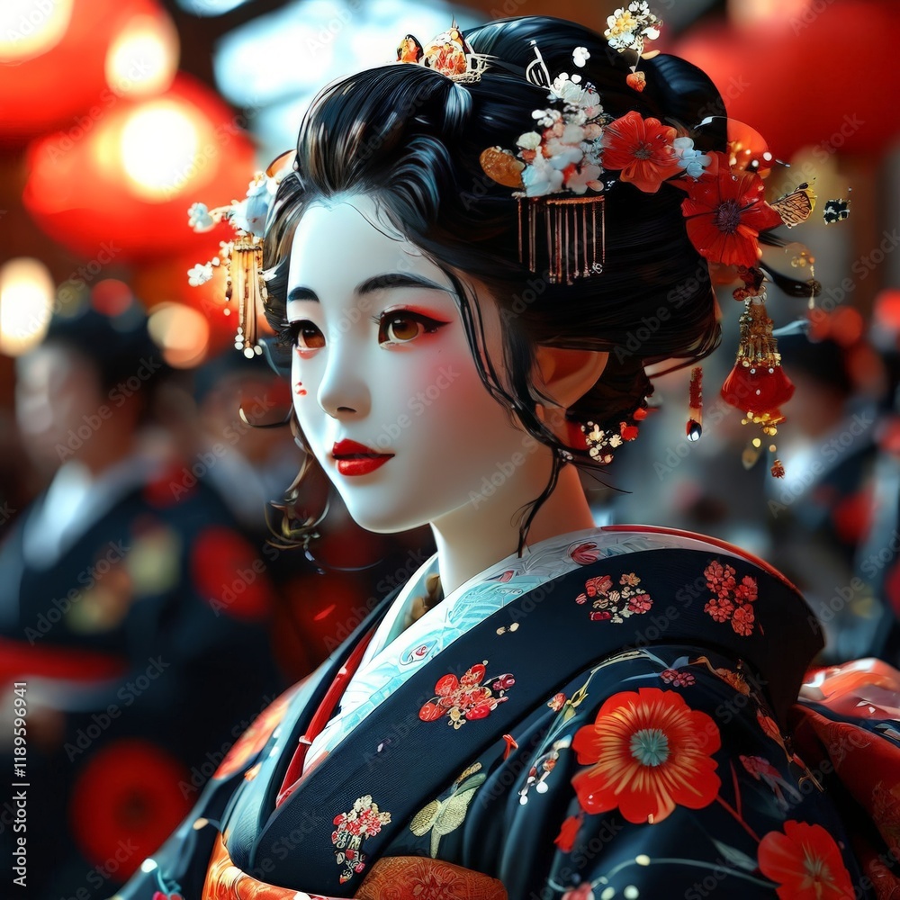 japanese woman with traditional red kimono japanese woman with traditional red kimono