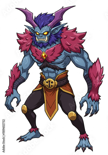 Powerful Blue Demon Cartoon Character Illustration Fantasy Monster Design Game Asset