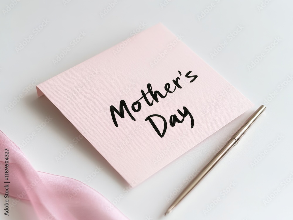 Mother's Day Greeting Card with Pink Envelope and Ribbon on Light Pink Background 13 Mother's Day Greeting Card with Pink Envelope and Ribbon on Light Pink Background 13