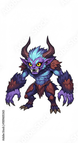 Cartoon Fantasy Monster Purple Demon Beast Horns Claws Game Art Illustration