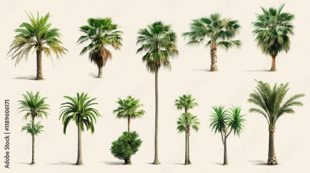 Fototapeta premium Collection of Diverse Palm Trees: A Tropical Paradise