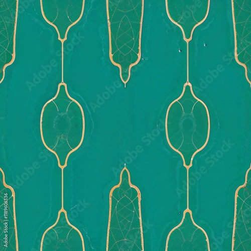  teal and white geometric pattern, minimalist style, vertically aligned elongated rounded shapes resembling arches, thin white outlines, symmetrical design, uniform spacing, wallpapers, textiles, digi photo