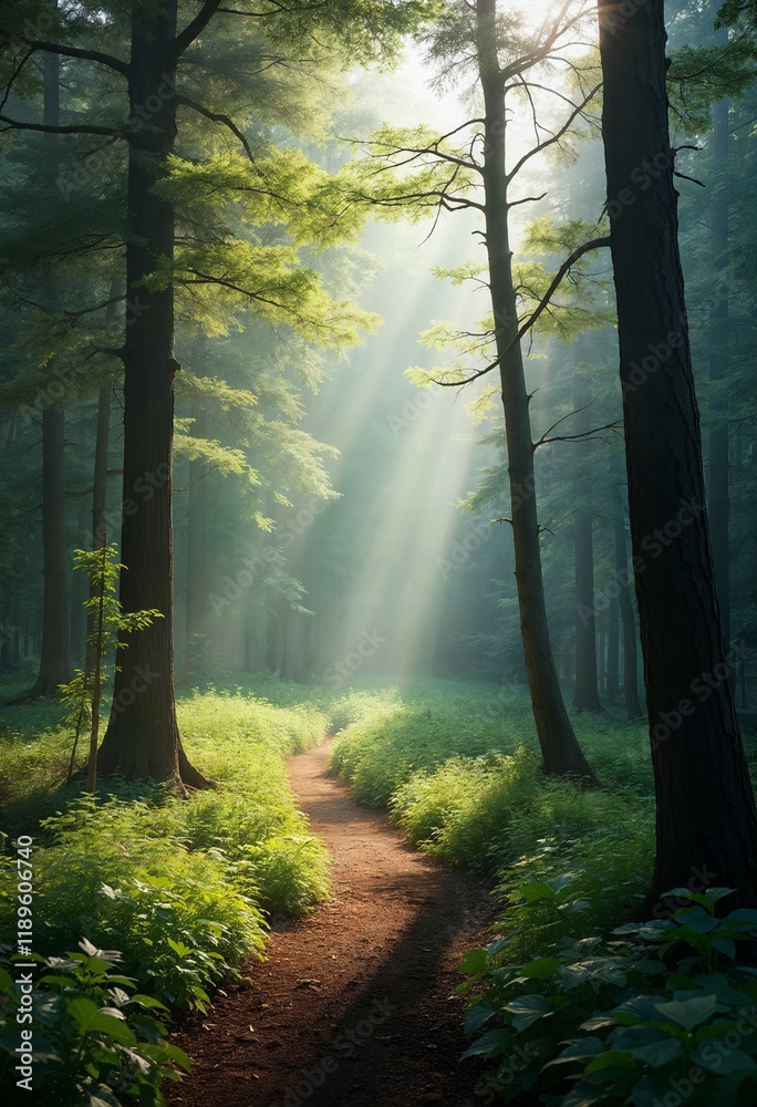 Obraz premium Forest clearing bathed in soft morning light