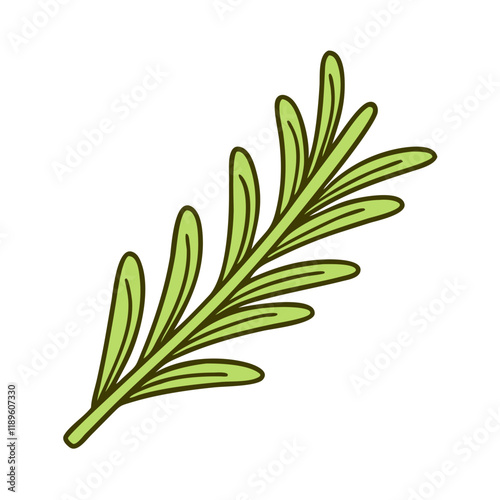 Green rosemary branch icon in cartoon style