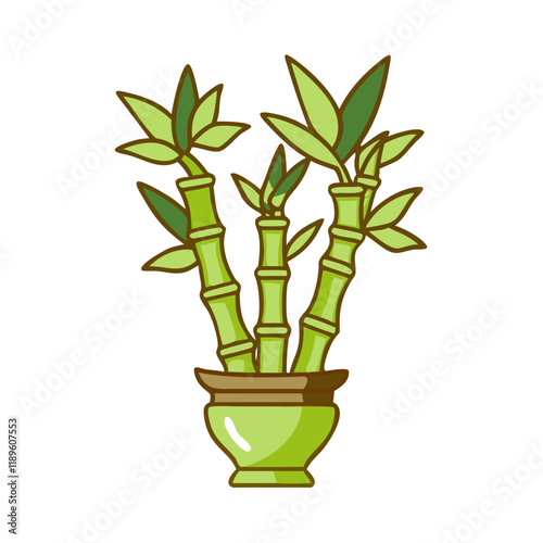 Potted lucky bamboo icon in cartoon style