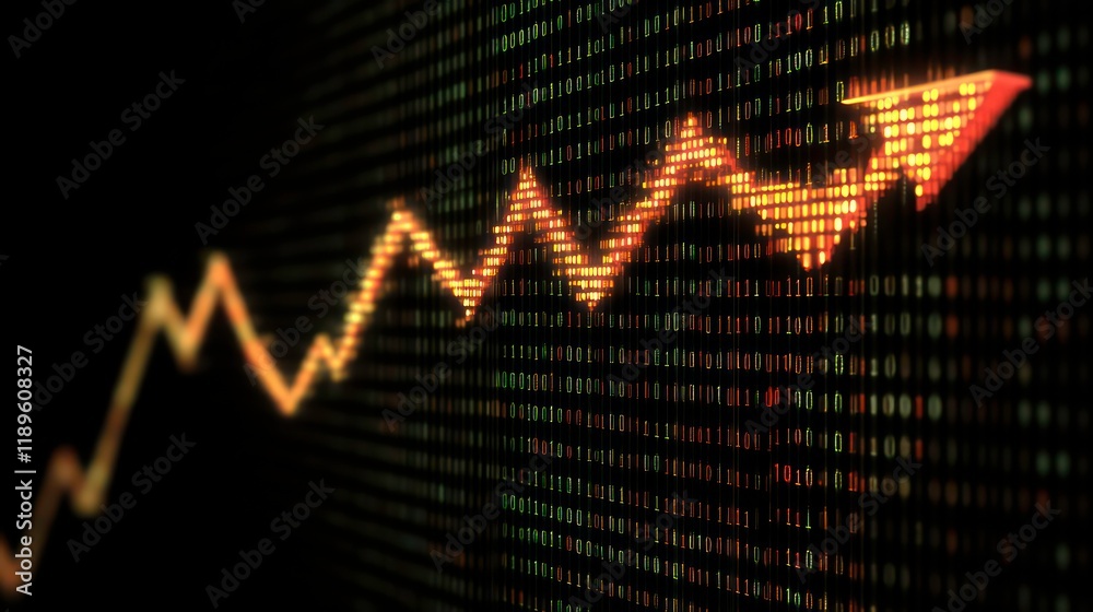 Fototapeta premium Upward trending arrow graph on a data background.