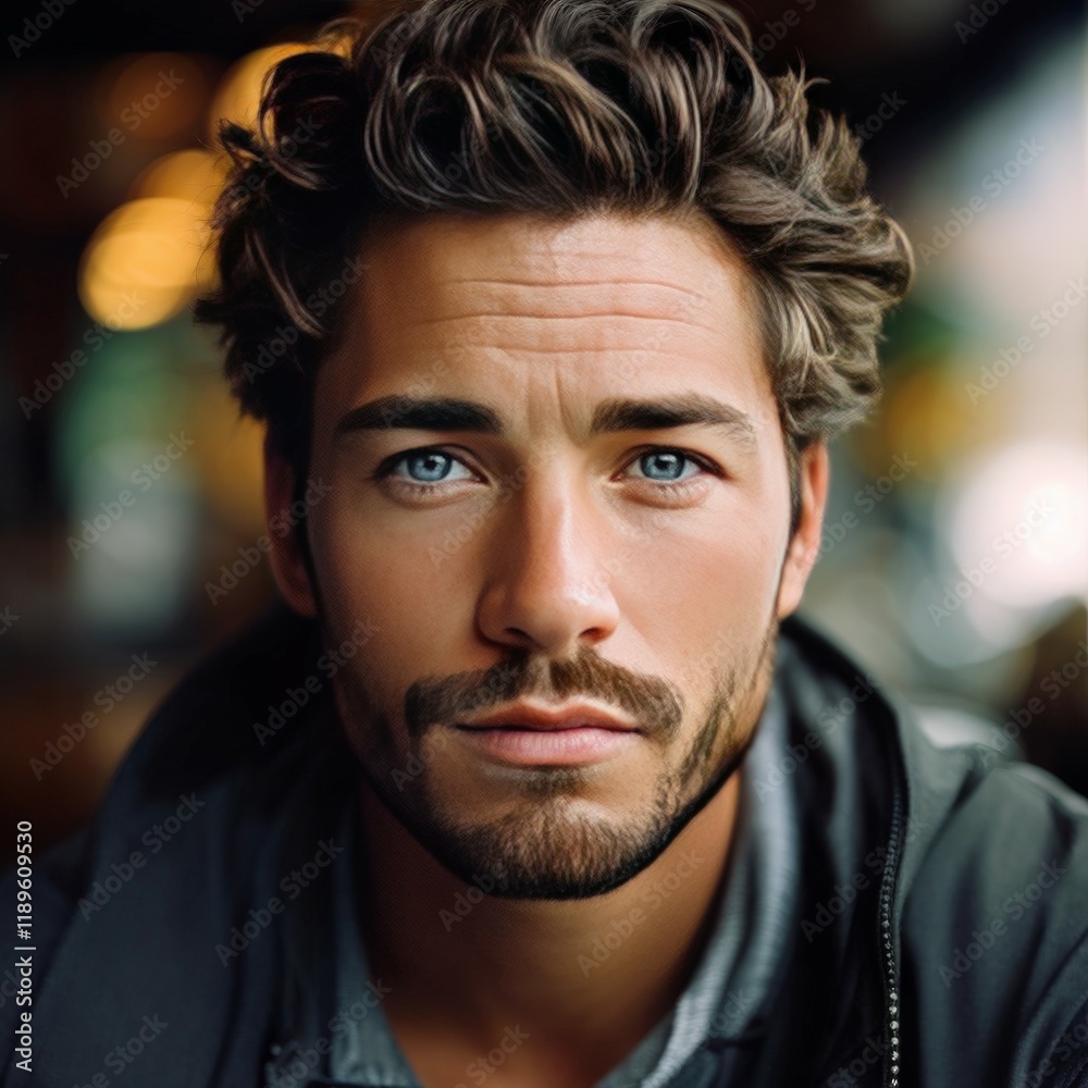 portrait of handsome young man with beard in white jacket. portrait of handsome young man with beard in white jacket.