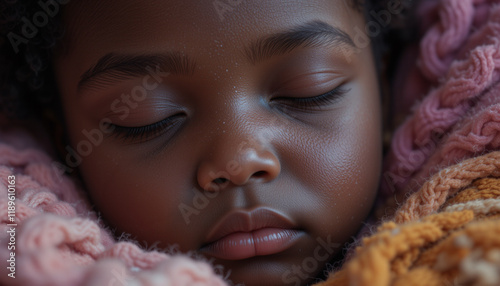 Peaceful child sleeping soundly in a deep, restful sleep. Child care and child health photo