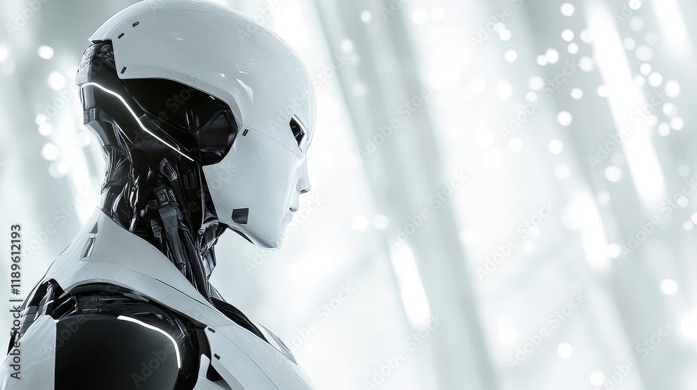 Fototapeta premium A close-up view of a futuristic, white humanoid robot with its detailed mechanical components on display.