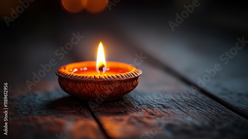 Candle flickers gently in warm light during sunset, creating a serene atmosph...