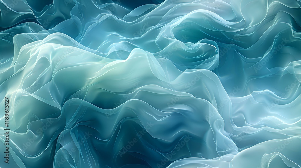 Obraz premium Ethereal turquoise smoke waves creating dynamic abstract background pattern, perfect for luxury design projects and modern creative compositions with dreamy atmospheric effect.