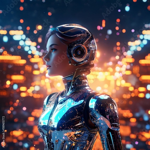 3d illustration of a cyborg or with futuristic technology background