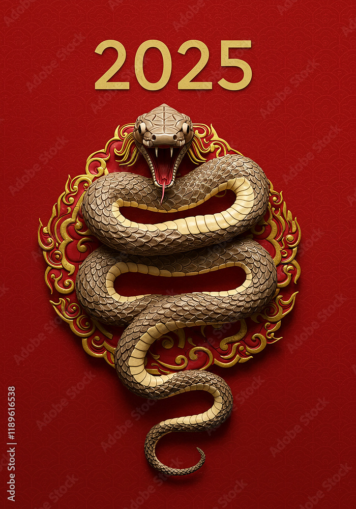 Obraz premium 2025 Chinese New Year Year of the Snake Gold Red Intricate Design