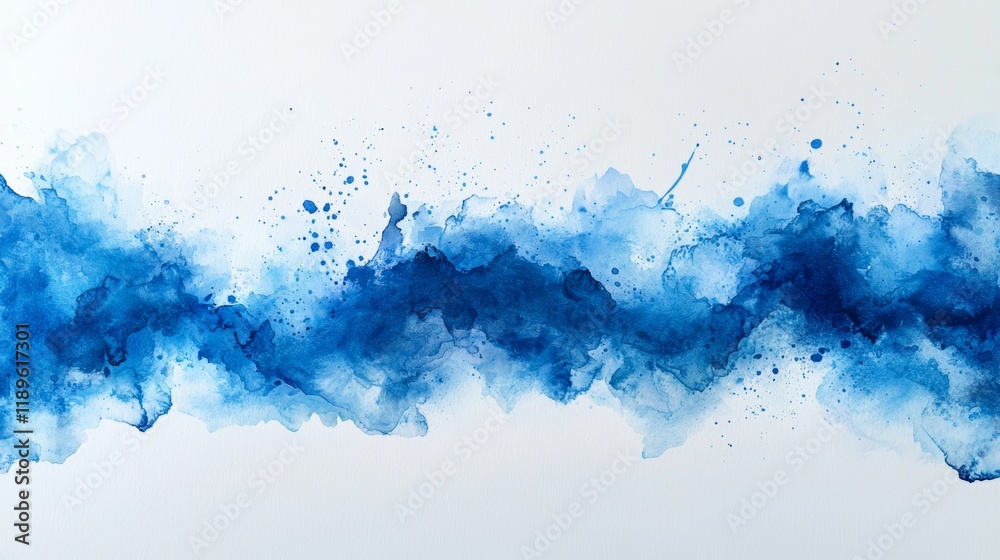 Fototapeta premium July 4th background design featuring a watercolor painted blue and white texture with a star border, suitable for patriotic themes like Presidents Day, Veterans Day, or Memorial Day, includes a blank