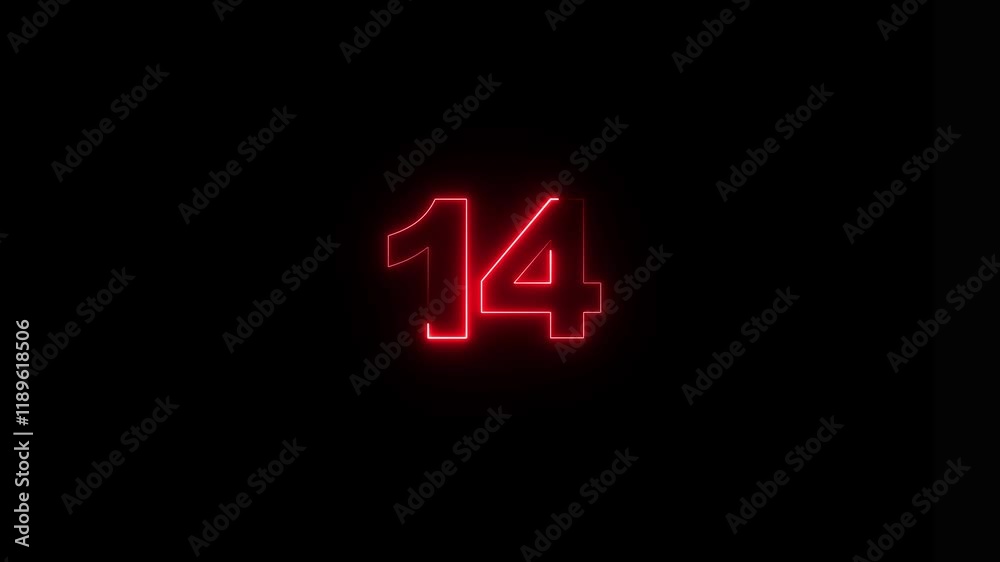 neon text 14 number countdown icon background 4k animation. Neon number 14 with alpha channel, neon numbers, Bright neon glowing number 14, Energy Neon red Number 14 Animation neon text 14 number countdown icon background 4k animation. Neon number 14 with alpha channel, neon numbers, Bright neon glowing number 14, Energy Neon red Number 14 Animation