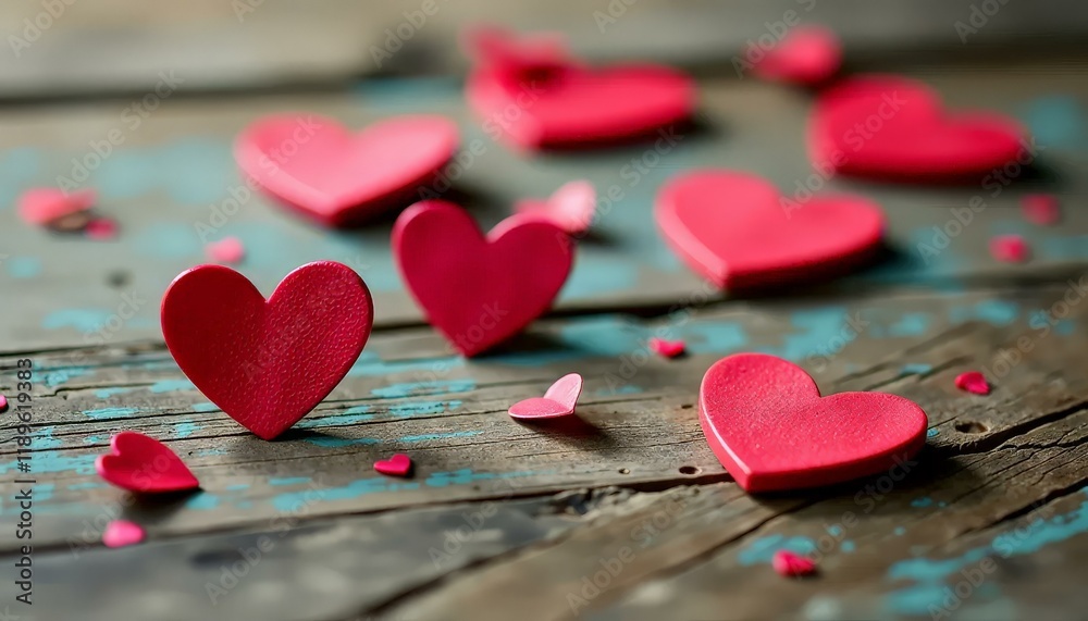 Red Hearts on Wood, Valentine's Day, Romantic Image Red Hearts on Wood, Valentine's Day, Romantic Image