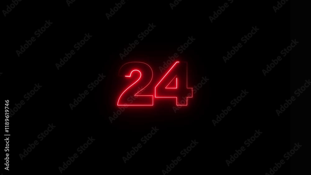neon text 24 number countdown icon background 4k animation .Neon number 24 with alpha channel, neon numbers, Bright neon glowing number 24, Energy Neon red Number 24 Animation neon text 24 number countdown icon background 4k animation .Neon number 24 with alpha channel, neon numbers, Bright neon glowing number 24, Energy Neon red Number 24 Animation