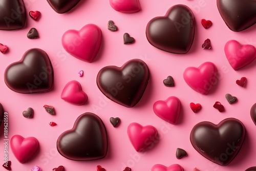 Unwrapped heart-shaped chocolate, soft pink and red background – sweet gesture for Valentine's Day gifting and celebration.
