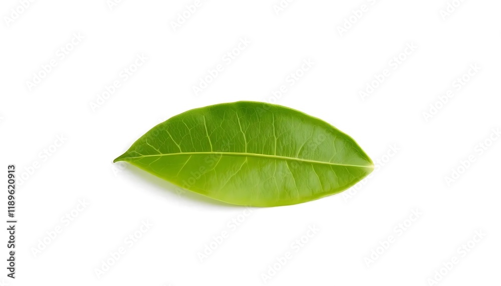 Obraz premium Single Vibrant Green Leaf: Minimalist Botanical Study