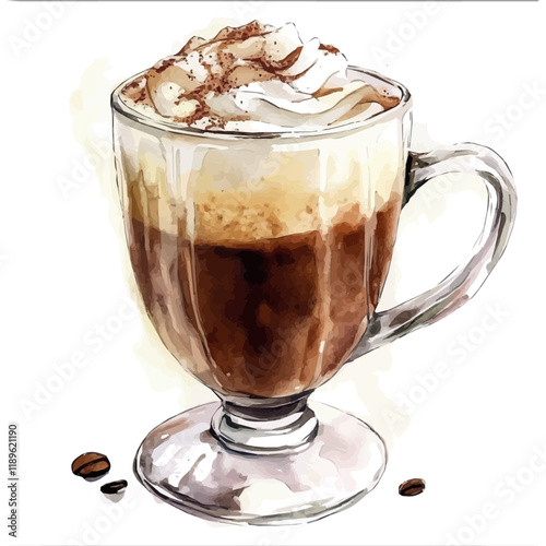A watercolor drawing of mocha hot chocolate, isolated on a white background. Mocha hot chocolate vector.
