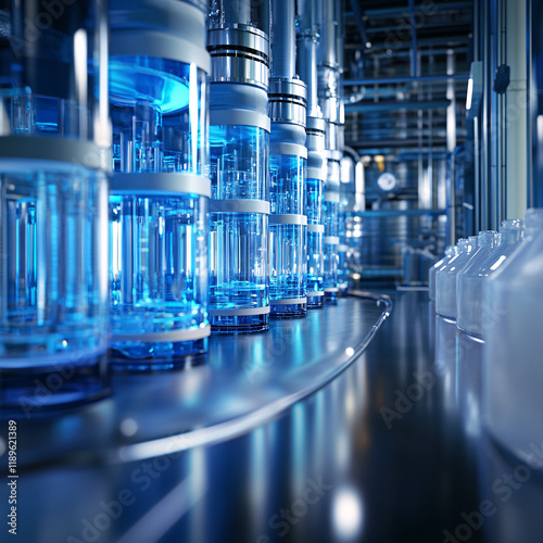 Detailed depiction of a chemical processing plant with continuous stirred-tank reactors (CSTRs) in operation, showcasing intricate industrial pipelines and advanced engineering photo