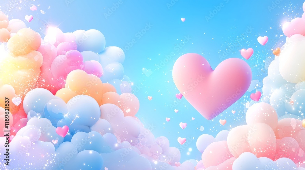 Romantic digital art colorful heart in a dreamy cloud sky Romantic digital art colorful heart in a dreamy cloud sky
