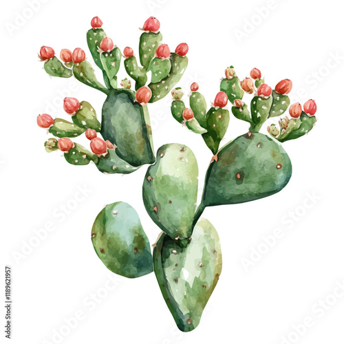 A watercolor drawing of a mistletoe cactus, isolated on a white background. Mistletoe cactus vector.
