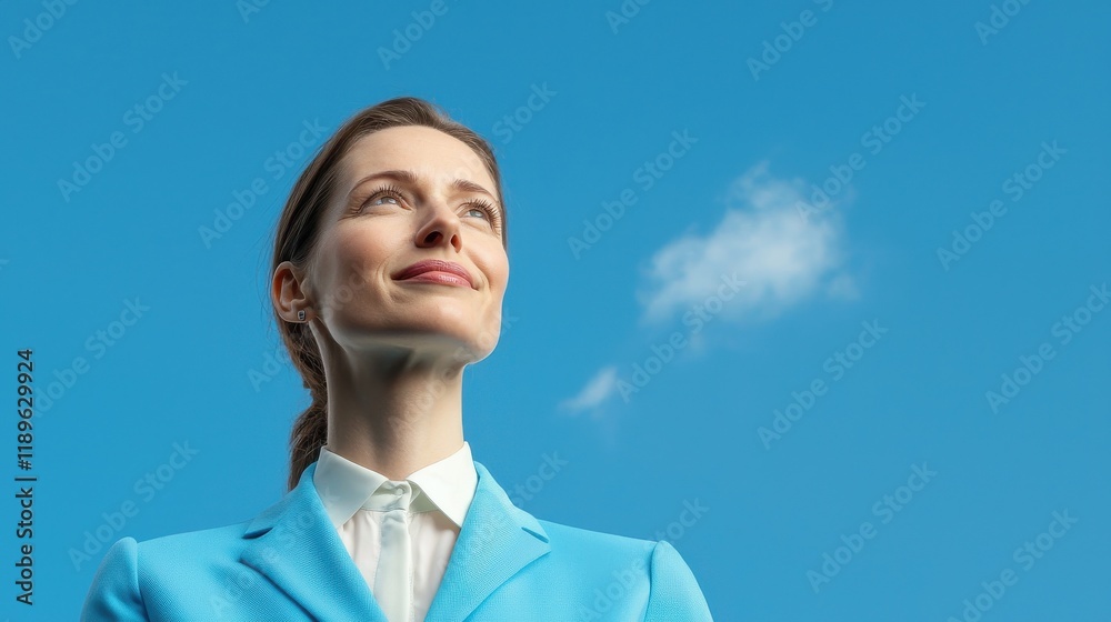 Professional woman in blue attire delivering presentation outdoors bright sky business concept confident viewpoint Professional woman in blue attire delivering presentation outdoors bright sky business concept confident viewpoint