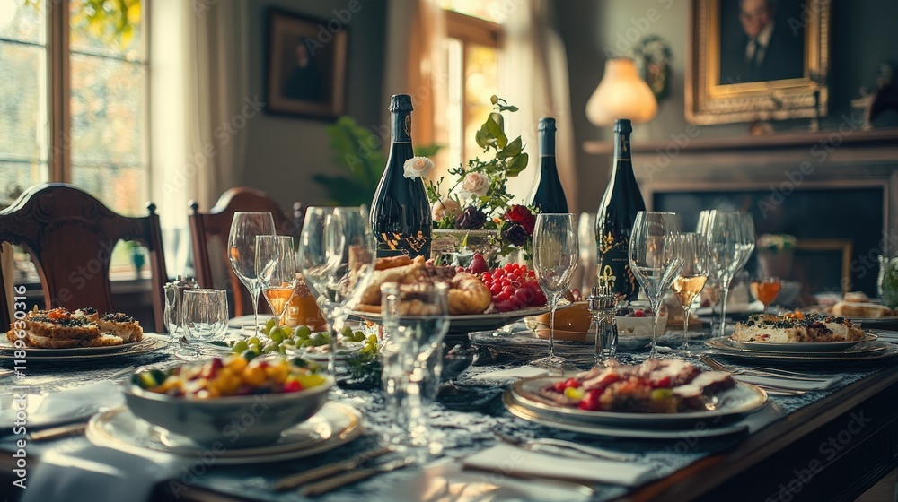 An elegant table setting for a graduation party, complete with themed decorations, food, and drinks, creating a festive ambiance, An elegant table setting for a graduation party, complete with themed decorations, food, and drinks, creating a festive ambiance,