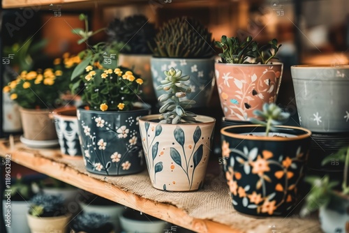 Wallpaper Mural A row of colorful flower pots with various designs and sizes Torontodigital.ca