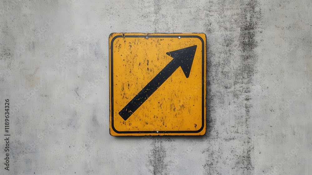 Weathered traffic sign with upward arrow on concrete wall Weathered traffic sign with upward arrow on concrete wall