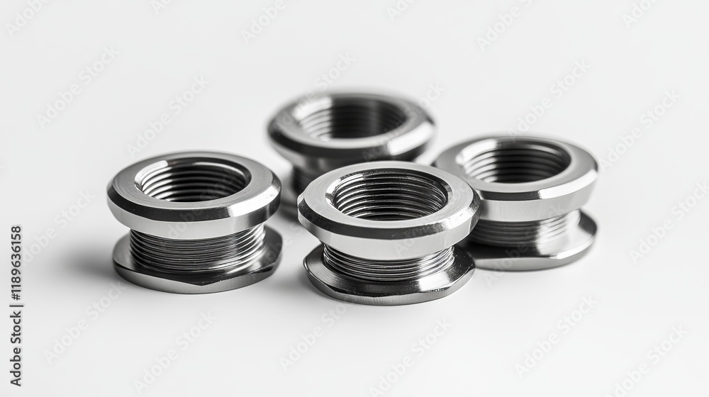 Stainless steel nuts and bolts on a white background. Stainless steel nuts and bolts on a white background.