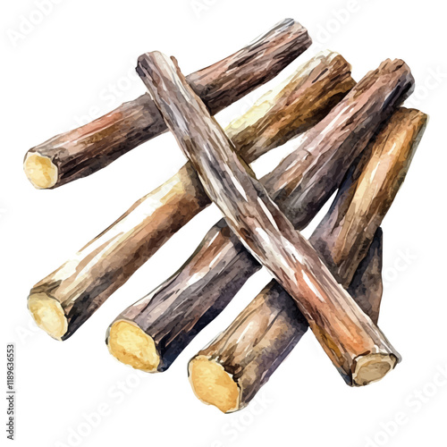 A watercolor vector of licorice root, isolated on a white background. Licorice root vector.
