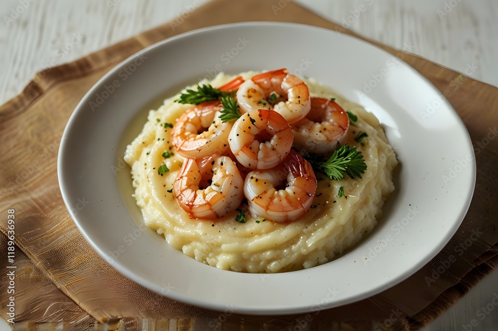 Shrimp and Grits on Plate Shrimp and Grits on Plate