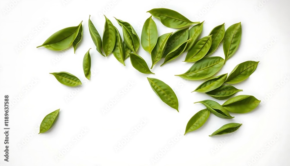 Naklejka premium Vibrant Green Leaves: A Fresh, Minimalist Botanical Composition
