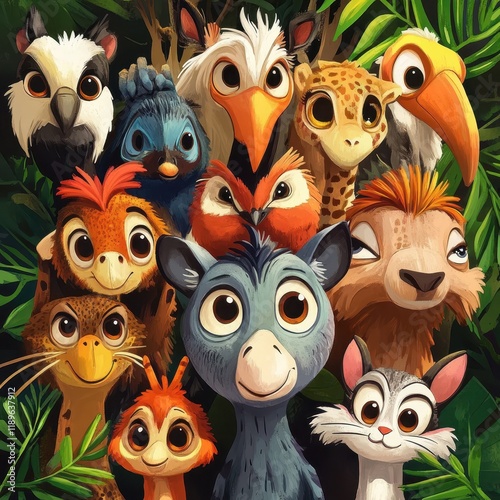 Wallpaper Mural Adorable Jungle Animals Gather Together In A Group Torontodigital.ca