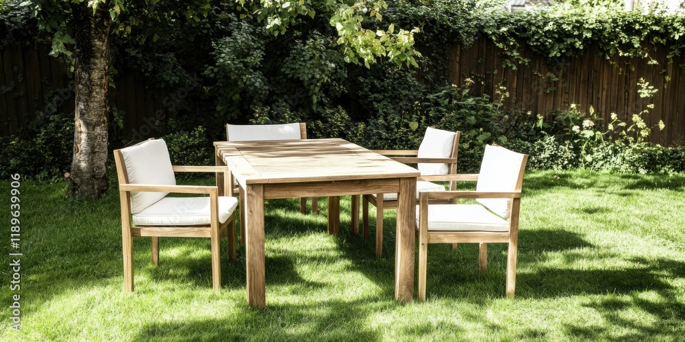 An Elegant Outdoor Dining Set Perfectly Nestled in a Lush and Serene Garden Environment An Elegant Outdoor Dining Set Perfectly Nestled in a Lush and Serene Garden Environment