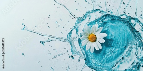 Splashing Blue Water with a Beautiful Daisy Flower Enhancing the Scenic View and Vivid Colors