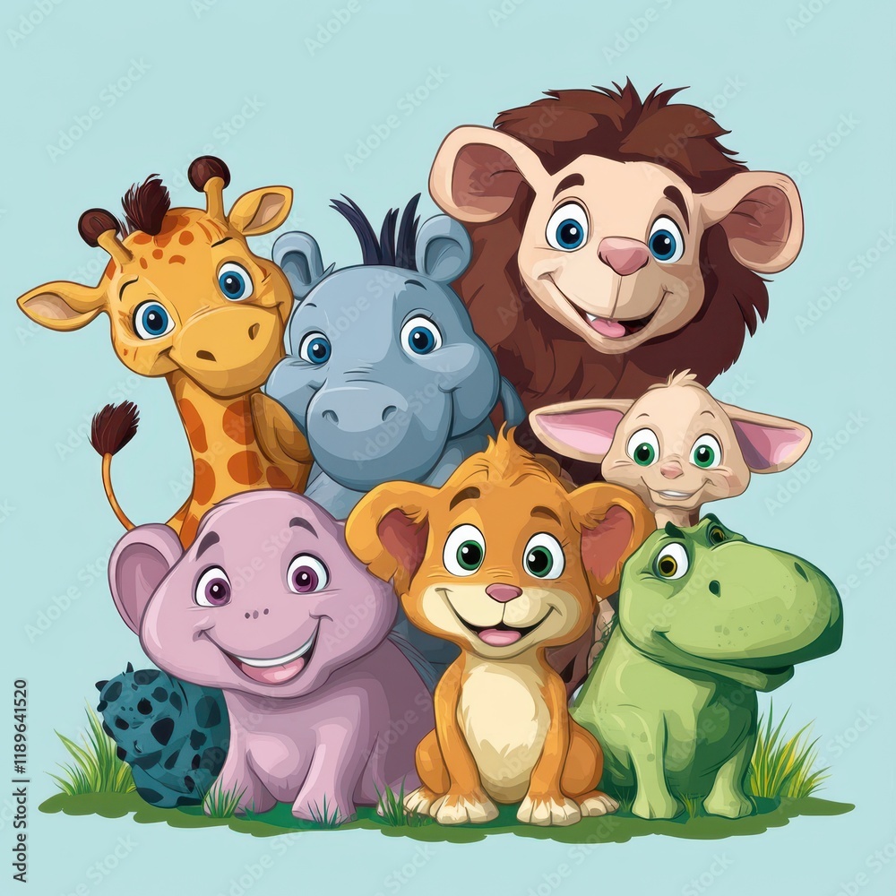 Adorable Cartoon Animals Gather Together In A Friendly Group Adorable Cartoon Animals Gather Together In A Friendly Group