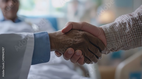 Doctor shaking hands with patient in clinic, closeup