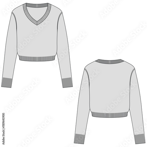 V-neck sweater cropped template design.