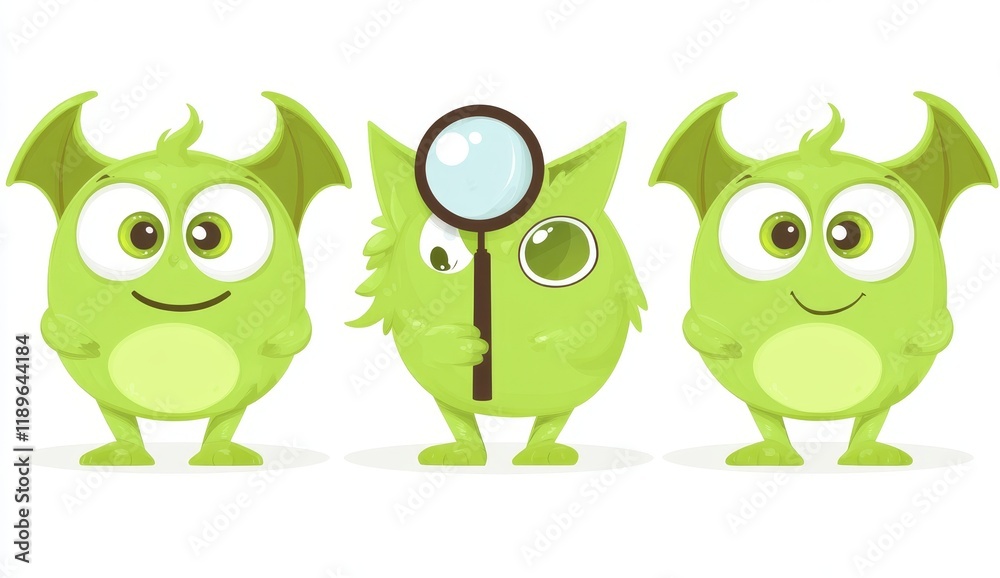 Obraz premium Cute monsters featuring a modern design. Small, cute characters with scary and zany faces, isolated on a white backdrop. Modern illustration