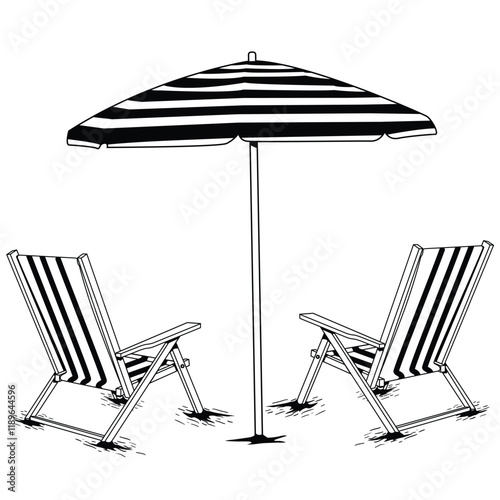 beach chair and beach umbrella vector illustration.