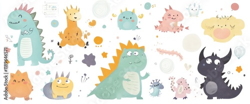 A delightful set of cute monsters for design, featuring a childish hand-drawn collection. Ideal for Nursery