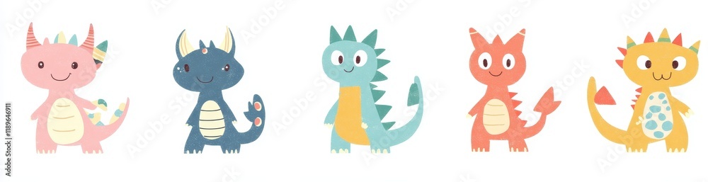 Fototapeta premium Cute monster set line banner. Happy Halloween. Vibrant monsters showcasing various emotions. Funny face head. Cartoon kawaii boo baby character. Childish collection. White background. Flat design