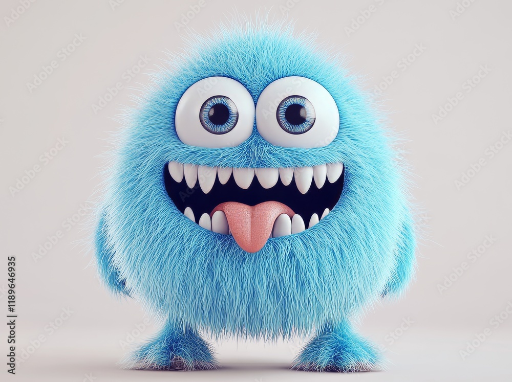 Cute 3D cartoon character of a blue monster created using AI