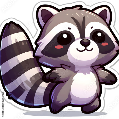 raccoon sticker animated isolated on white background photo