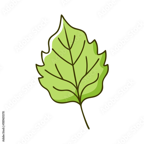 Green poplar leaf  icon in cartoon style