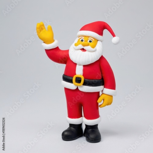 Santa Claus figurine waving cheerfully in a bright, minimalist setting during the holiday season photo